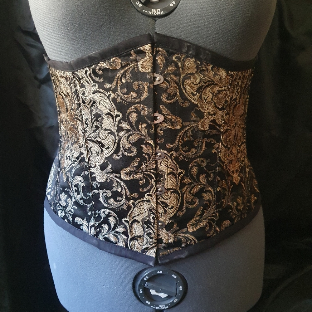 Elegant Black and Gold Brocade underbust Corset